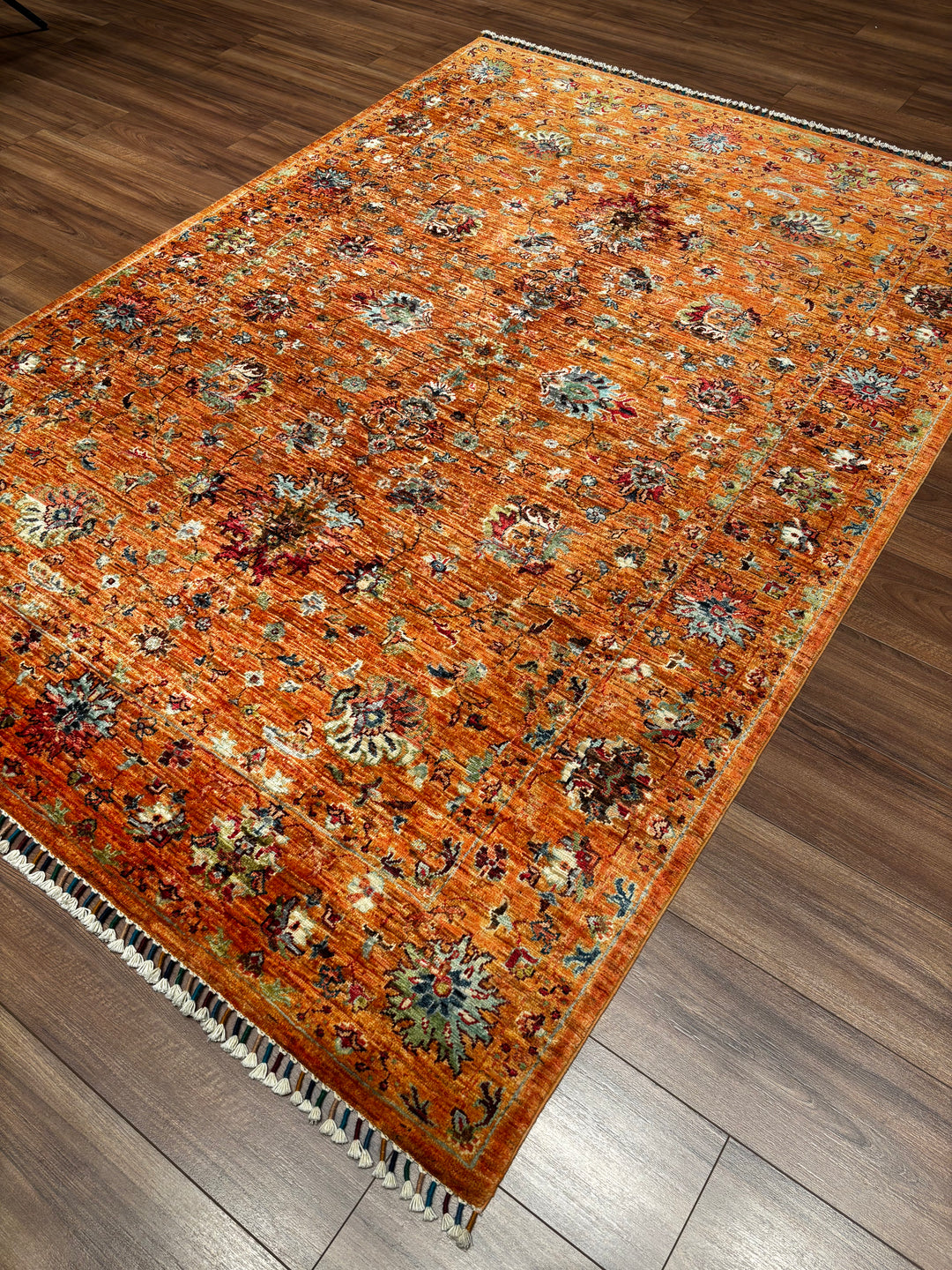 Sultani Binbirgece Orijinal El Dokuması Turuncu Kök Boya Yün Halı 174x247 4.30 Metrekare - 5x8 ft