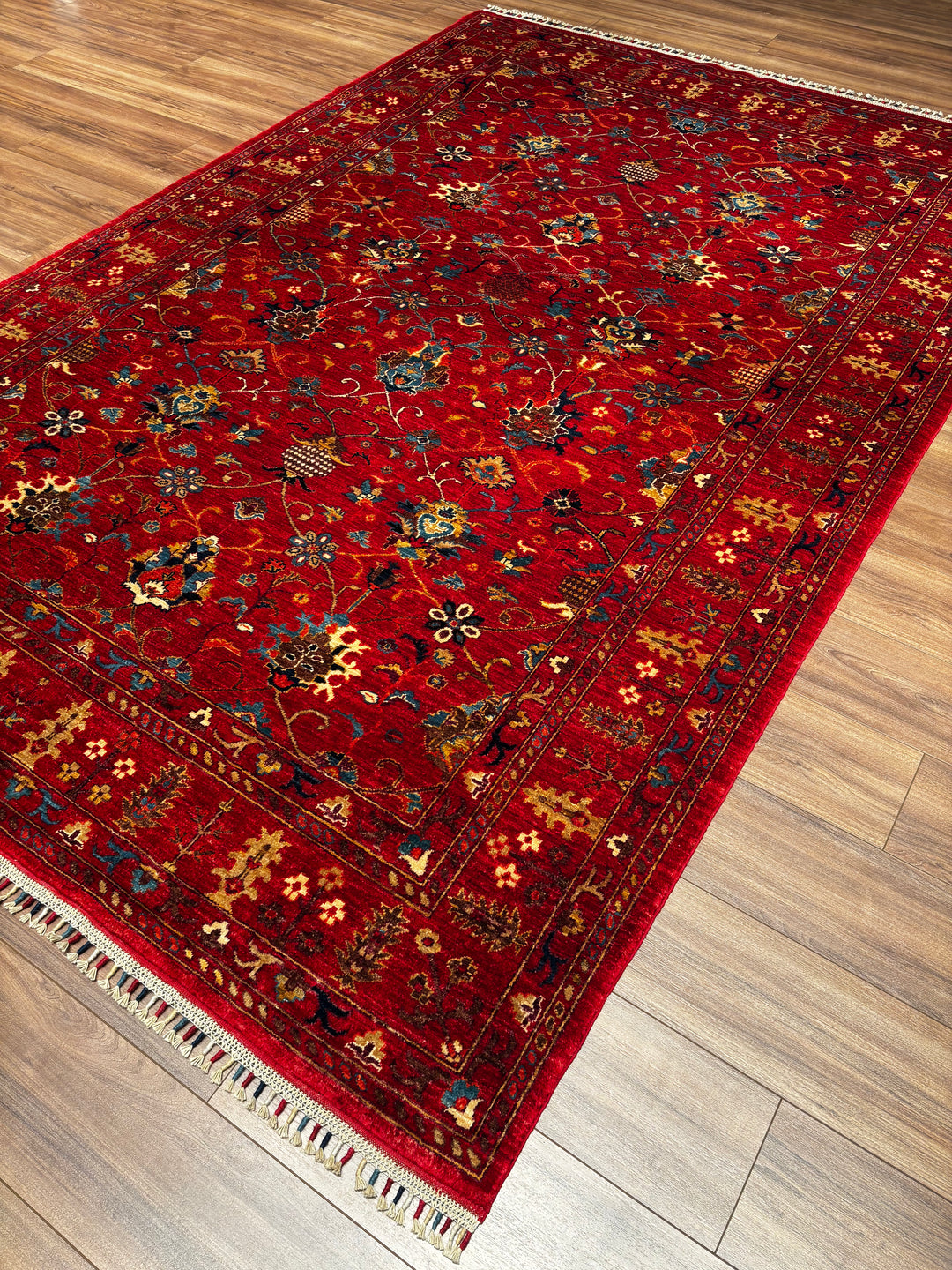 Sultani Binbirgece Orijinal El Dokuması Kırmızı Kök Boya Yün Halı 200x299 5.98 Metrekare - 7x10 ft