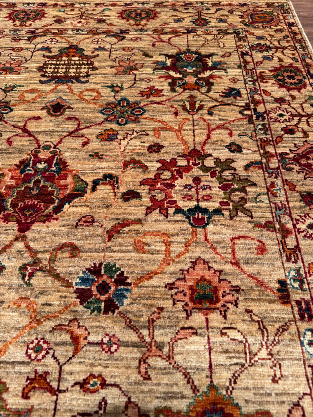 Sultani Binbirgece Orijinal El Dokuması Bej Kök Boya Yün Halı 123x185 2.28 Metrekare - 4x6 ft