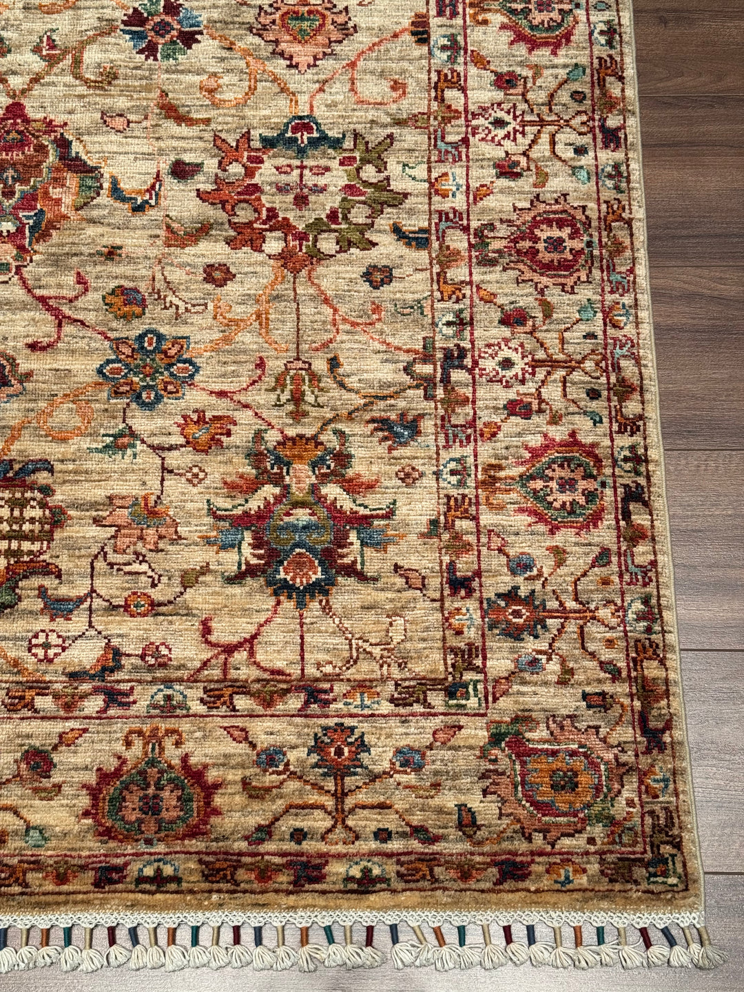 Sultani Binbirgece Orijinal El Dokuması Bej Kök Boya Yün Halı 123x185 2.28 Metrekare - 4x6 ft