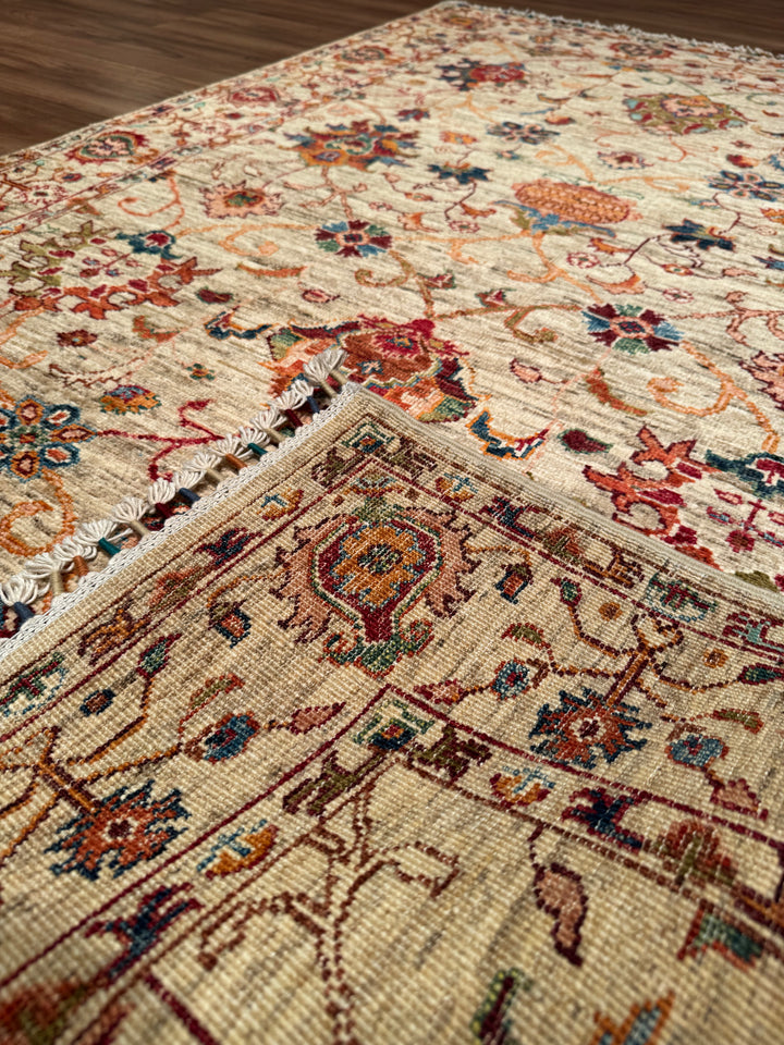 Sultani Binbirgece Orijinal El Dokuması Bej Kök Boya Yün Halı 123x185 2.28 Metrekare - 4x6 ft