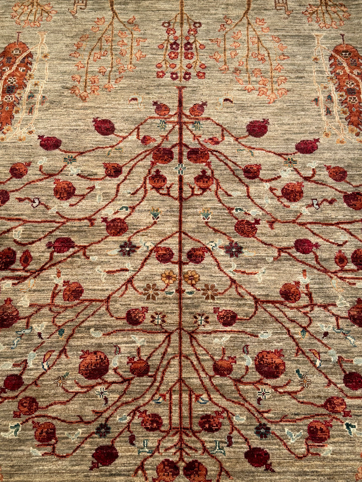 Sultani Nar Ağacı Orijinal El Dokuması Bej Kök Boya Yün Halı 121x188 2.27 Metrekare - 4x6 ft