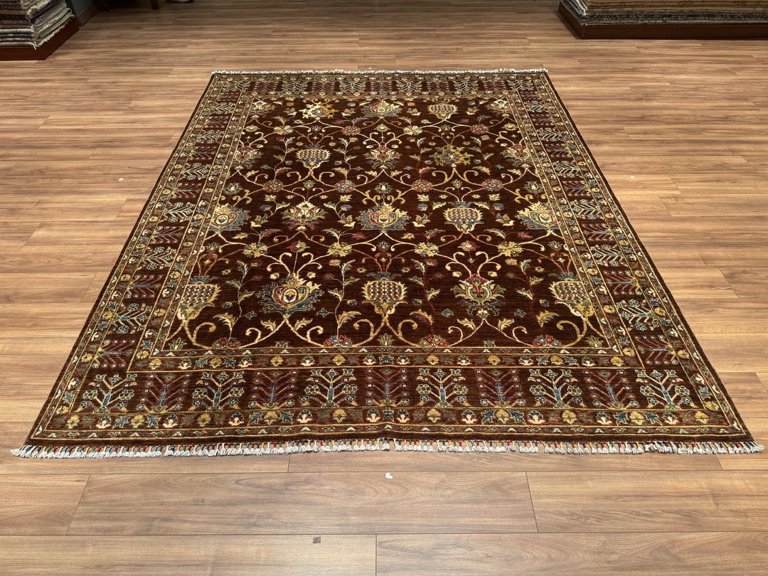 Sultani Binbirgece Orjinal El Dokuması Kahverengi Kök Boya Yün Halı 242x298 7.21 Metrekare - 8x10 ft