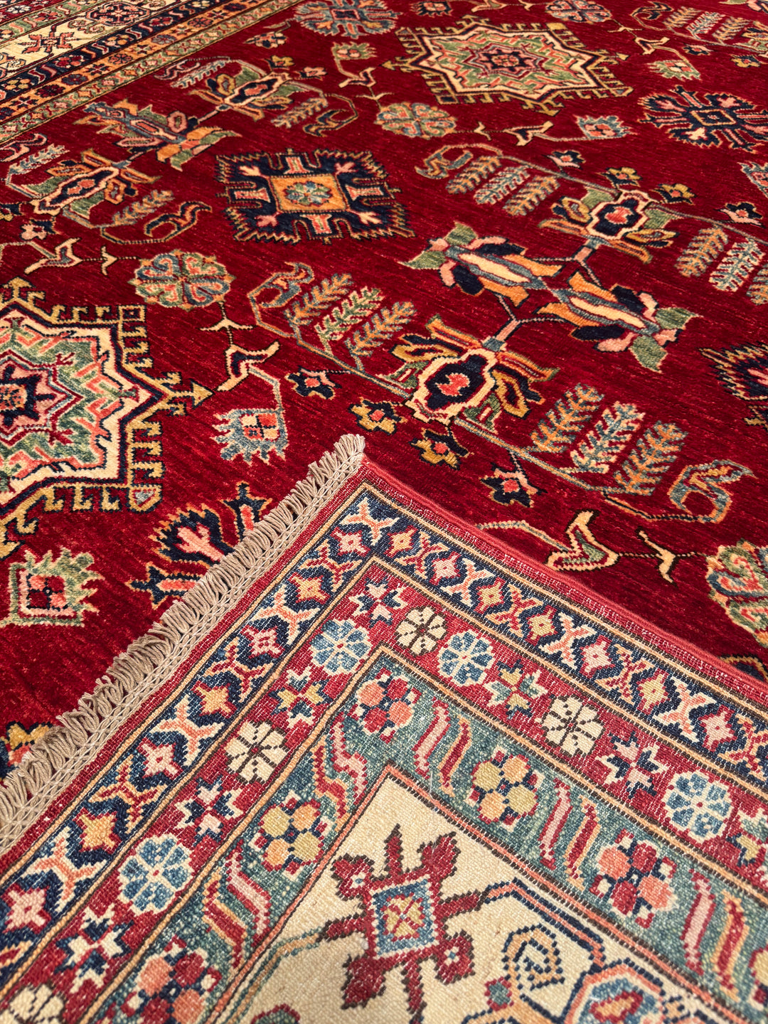 Shirvan Original Hand Woven Red Cream Vegetable Dyed Wool Carpet 245x303 7.42 Square Meters - 8x10 ft