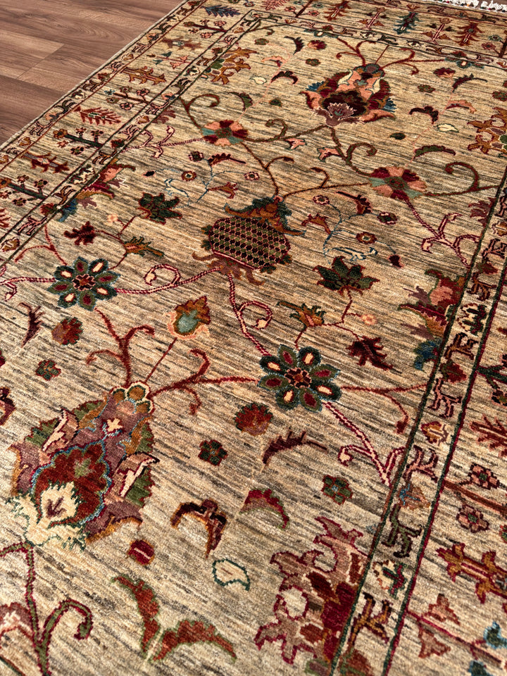 Sultani Binbirgece Orijinal El Dokuması Bej Kök Boya Yün Halı 125x191 2.39 Metrekare - 4x6 ft