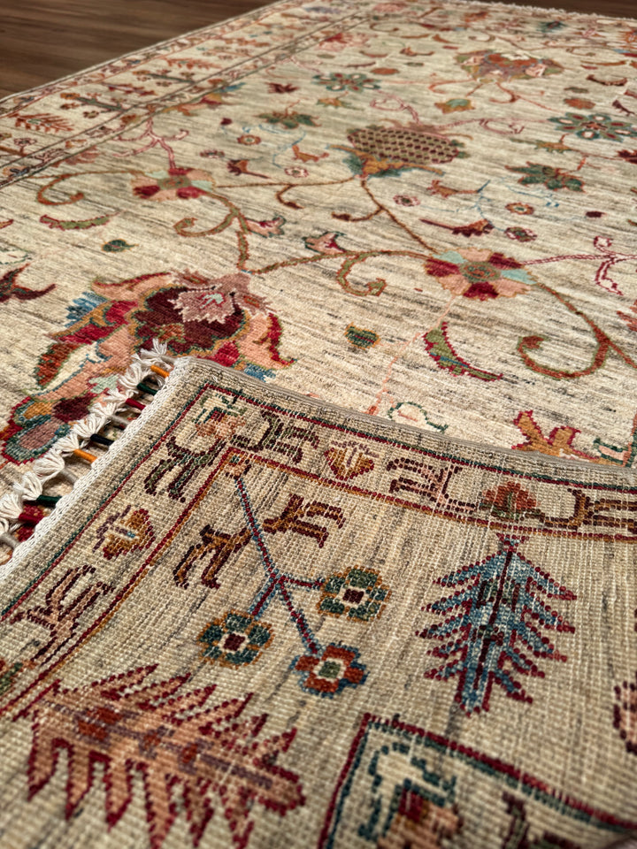 Sultani Binbirgece Orijinal El Dokuması Bej Kök Boya Yün Halı 125x191 2.39 Metrekare - 4x6 ft