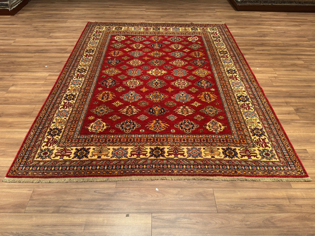 Shirvan Original Hand Woven Red Cream Vegetable Dyed Wool Carpet 245x304 7.45 Square Meters - 8x10 ft