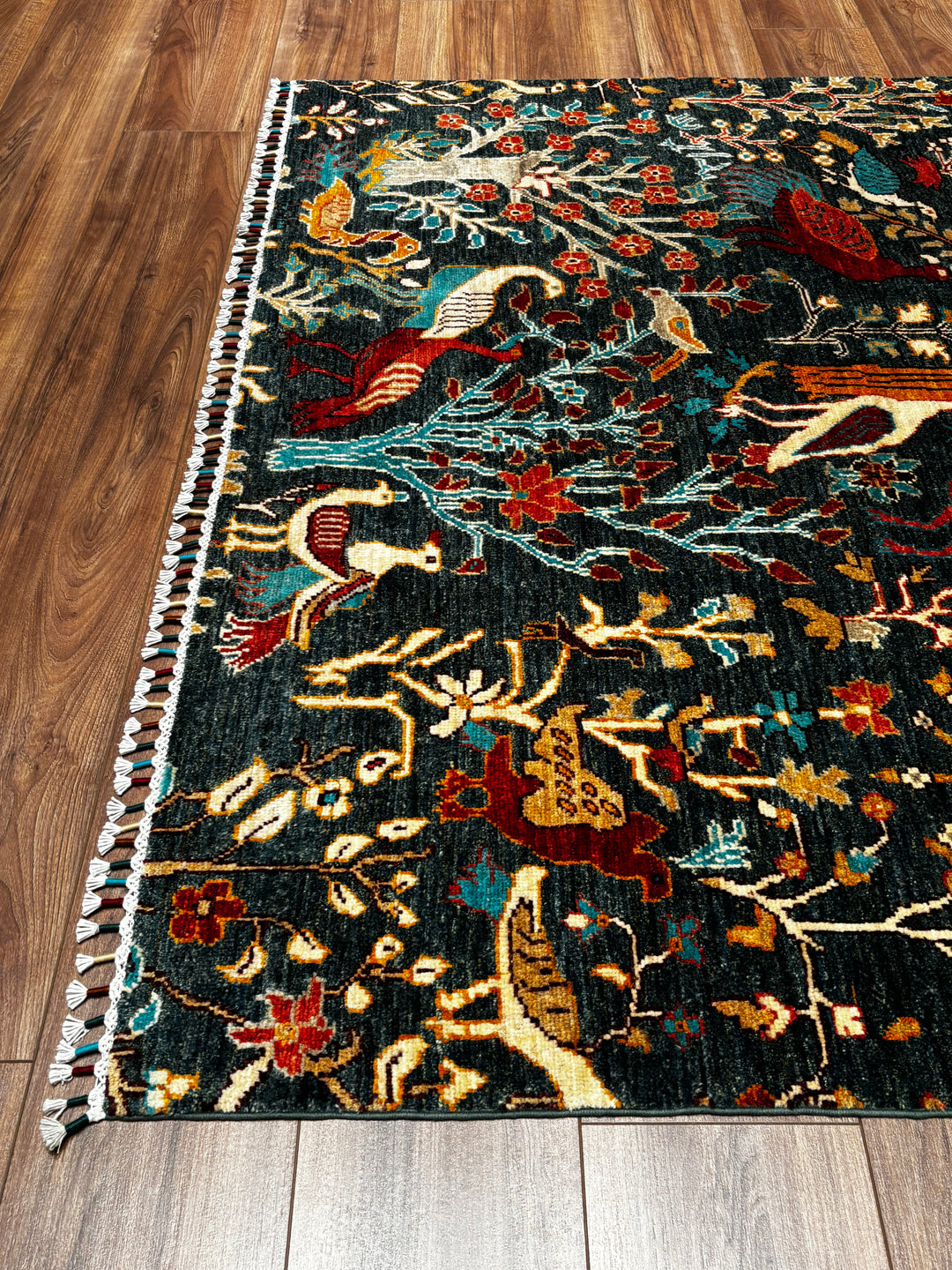 Sultani Kuş Orijinal El Dokuması Yeşil Kök Boya Yün Halı 157x195 3.06 Metrekare - 5x6 ft