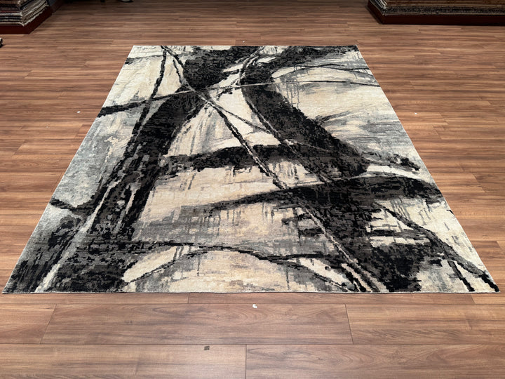 New Diamond Original Hand Woven Gray Black Wool Bamboo Carpet 243x303 7.36 Square Meters - 8x10 ft