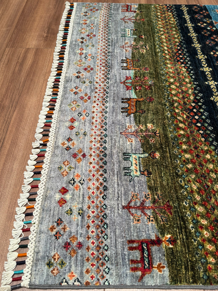 Khorjin Hayat Ağacı Orijinal El Dokuması Multi Kök Boya Yün Halı 121x166 2.01 Metrekare - 4x6 ft