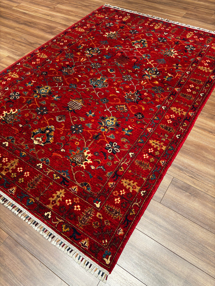 Sultani Binbirgece Orijinal El Dokuması Kırmızı Kök Boya Yün Halı 166x239 3.97 Metrekare - 5x8 ft