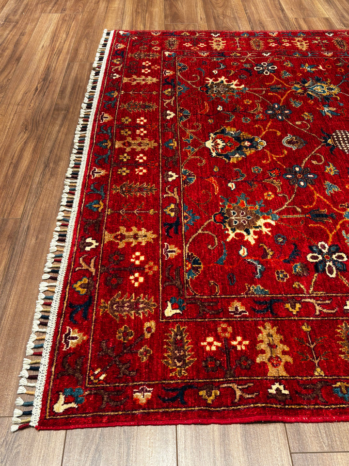 Sultani Binbirgece Orijinal El Dokuması Kırmızı Kök Boya Yün Halı 166x239 3.97 Metrekare - 5x8 ft