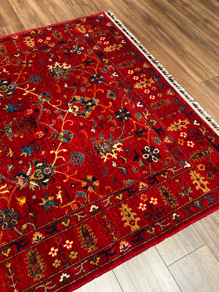 Sultani Binbirgece Orijinal El Dokuması Kırmızı Kök Boya Yün Halı 166x239 3.97 Metrekare - 5x8 ft