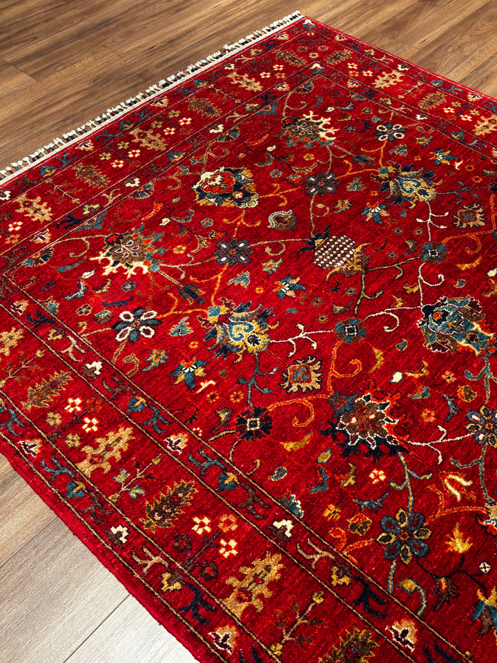 Sultani Binbirgece Orijinal El Dokuması Kırmızı Kök Boya Yün Halı 166x239 3.97 Metrekare - 5x8 ft