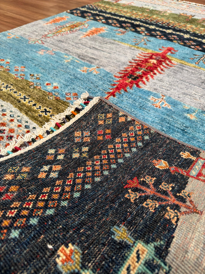 Khorjin Hayat Ağacı Orijinal El Dokuması Multi Kök Boya Yün Halı 121x166 2.01 Metrekare - 4x6 ft