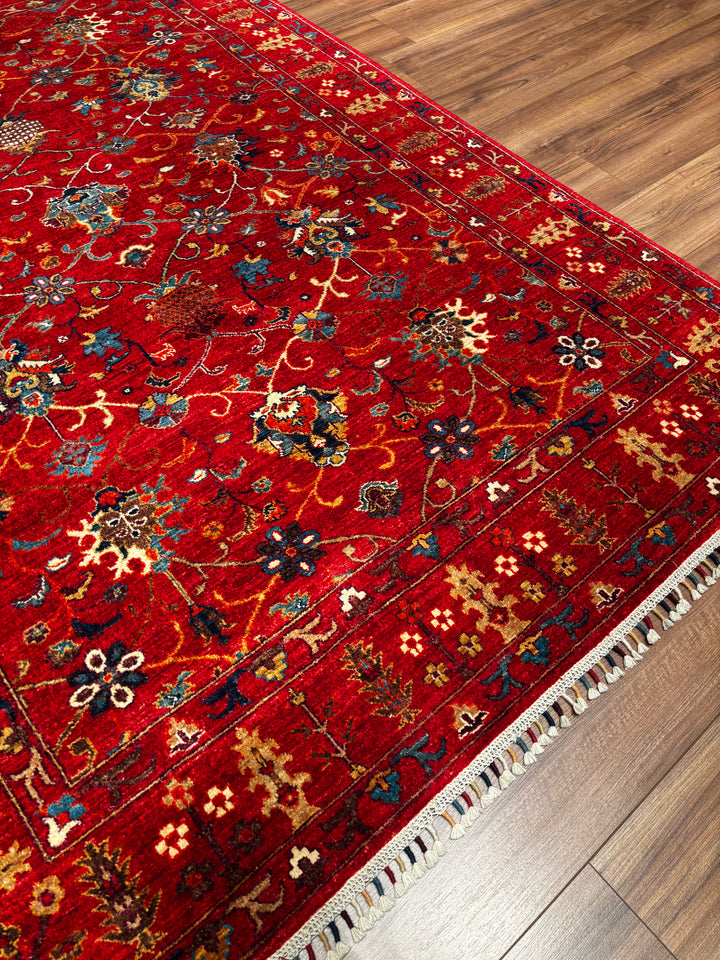 Sultani Binbirgece Orijinal El Dokuması Kırmızı Kök Boya Yün Halı 166x239 3.97 Metrekare - 5x8 ft