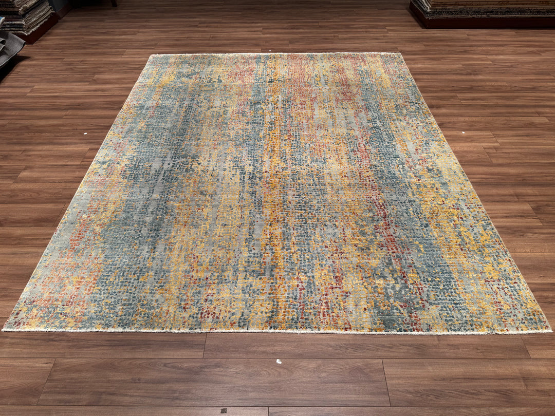 Mosaic Tiles Original Hand Woven Multi Wool Bamboo Carpet 245x300 7.35 Square Meters - 8x10 ft