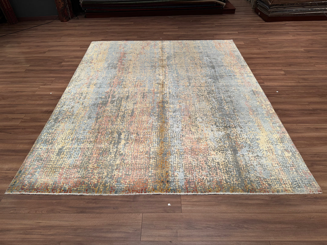 Mosaic Tiles Original Hand Woven Multi Wool Bamboo Carpet 245x300 7.35 Square Meters - 8x10 ft