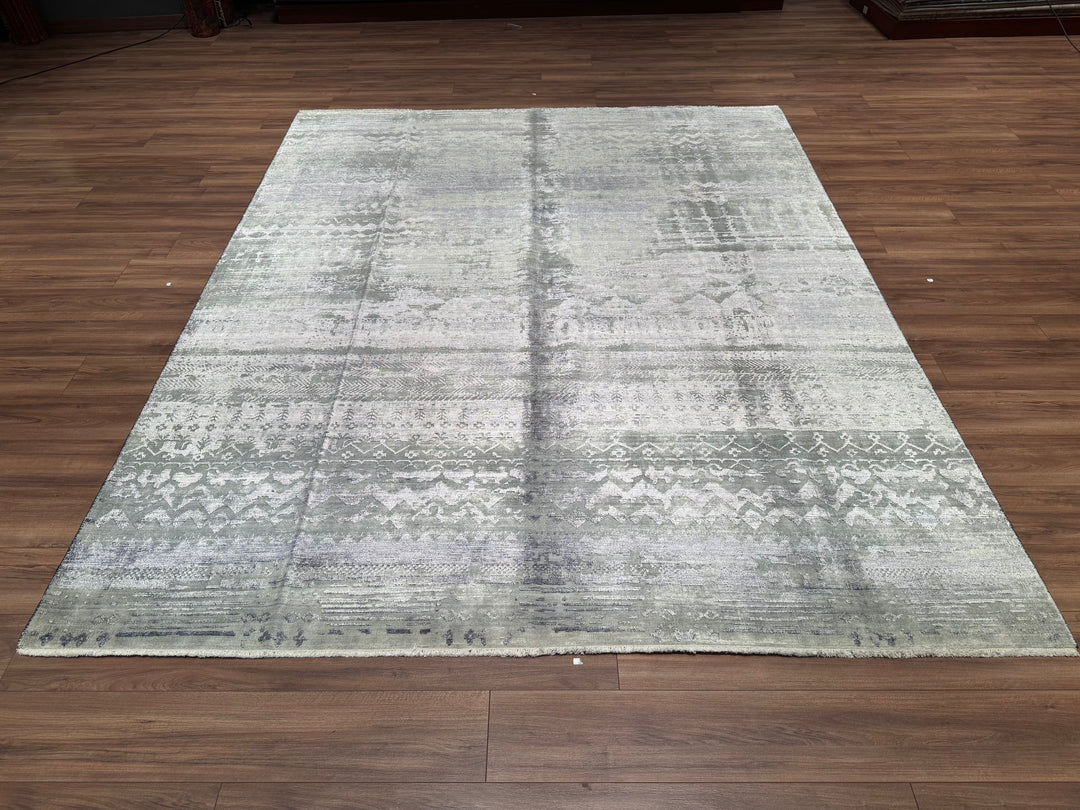 New Diamond Original Hand Woven Gray Wool Bamboo Carpet 243x299 7.27 Square Meters - 8x10 ft