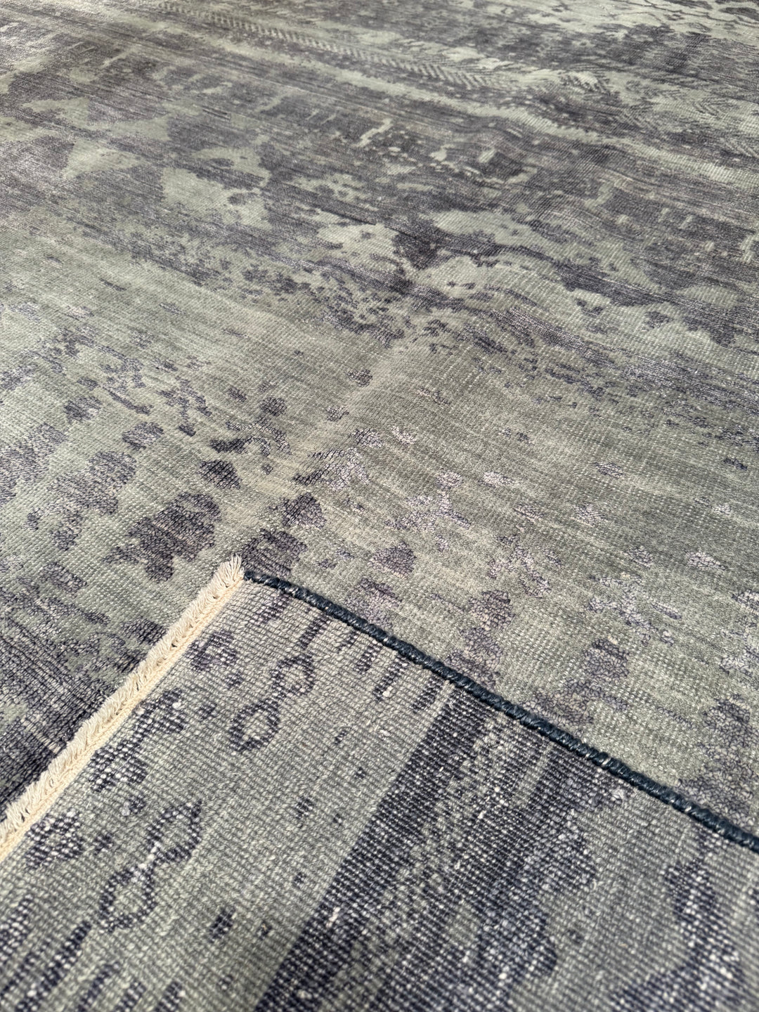 New Diamond Original Hand Woven Gray Wool Bamboo Carpet 243x299 7.27 Square Meters - 8x10 ft