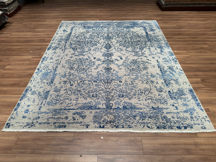 New Diamond Original Hand Woven Gray Blue Wool Bamboo Carpet 245x301 7.37 Square Meters - 8x10 ft