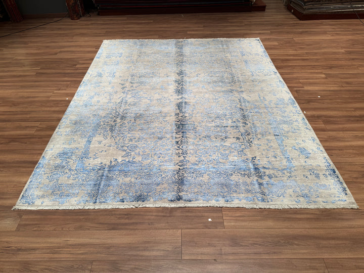 New Diamond Original Hand Woven Gray Blue Wool Bamboo Carpet 245x301 7.37 Square Meters - 8x10 ft