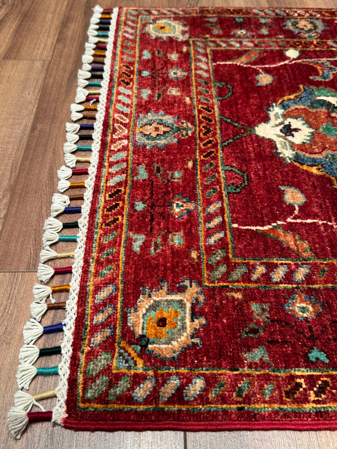 Sultani Binbirgece Runner Original Hand-Woven Red Vegetable Dyed Wool Carpet 0.75x206 1.55 Square Meters - 3x6 ft