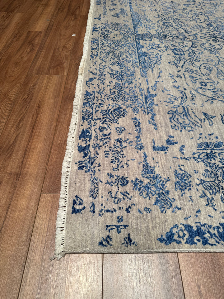 New Diamond Original Hand Woven Gray Blue Wool Bamboo Carpet 245x301 7.37 Square Meters - 8x10 ft