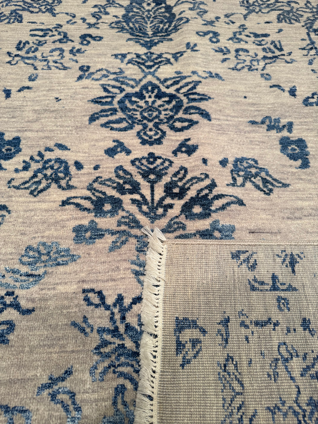 New Diamond Original Hand Woven Gray Blue Wool Bamboo Carpet 245x301 7.37 Square Meters - 8x10 ft