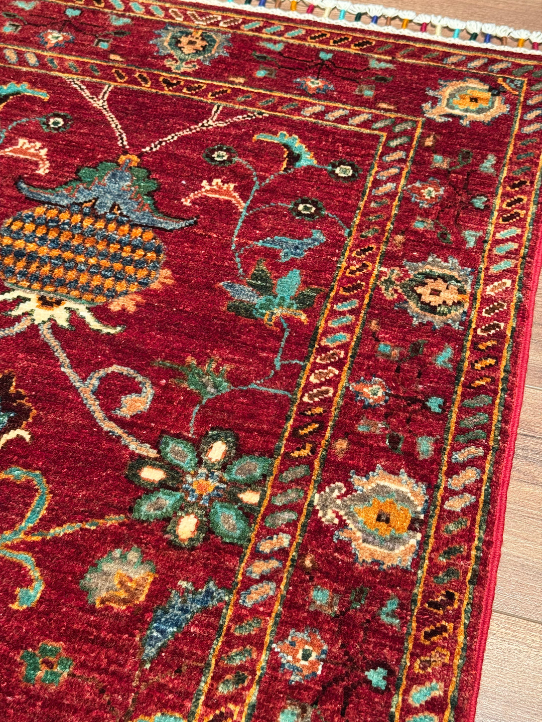 Sultani Binbirgece Runner Original Hand-Woven Red Vegetable Dyed Wool Carpet 0.75x206 1.55 Square Meters - 3x6 ft