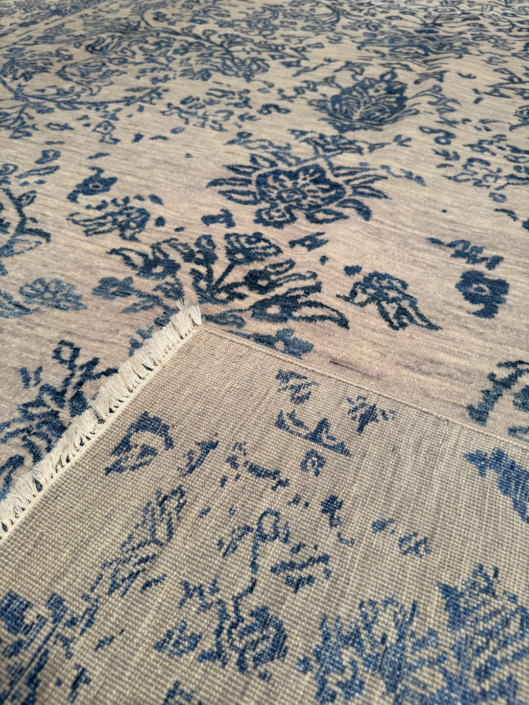 New Diamond Original Hand Woven Gray Blue Wool Bamboo Carpet 245x301 7.37 Square Meters - 8x10 ft