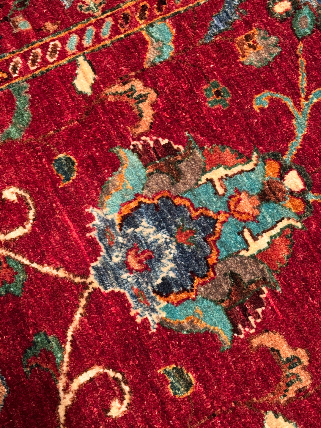 Sultani Binbirgece Runner Original Hand-Woven Red Vegetable Dyed Wool Carpet 0.75x206 1.55 Square Meters - 3x6 ft