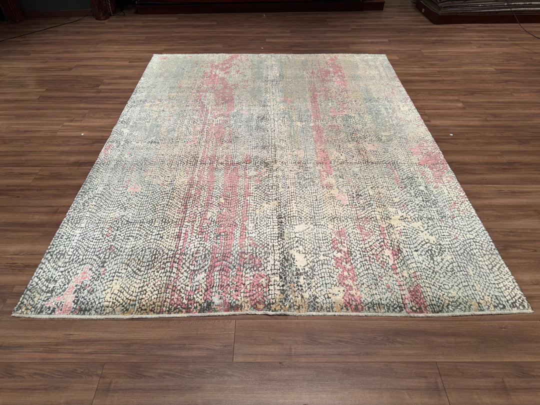 Mosaic Tiles Original Hand Woven Multi Wool Bamboo Carpet 243x305 7.38 Square Meters - 8x10 ft