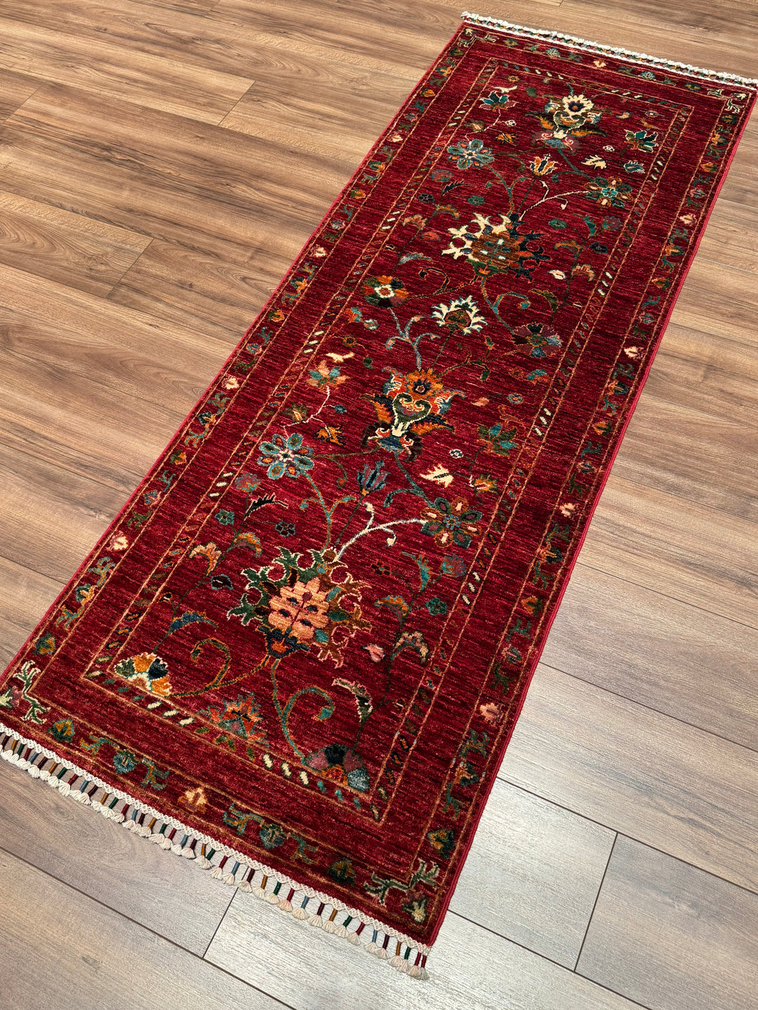 Sultani Binbirgece Yolluk Orijinal El Dokuması Kırmızı Kök Boya Yün Halı 0.75x199 1.49 Metrekare - 3x6 ft