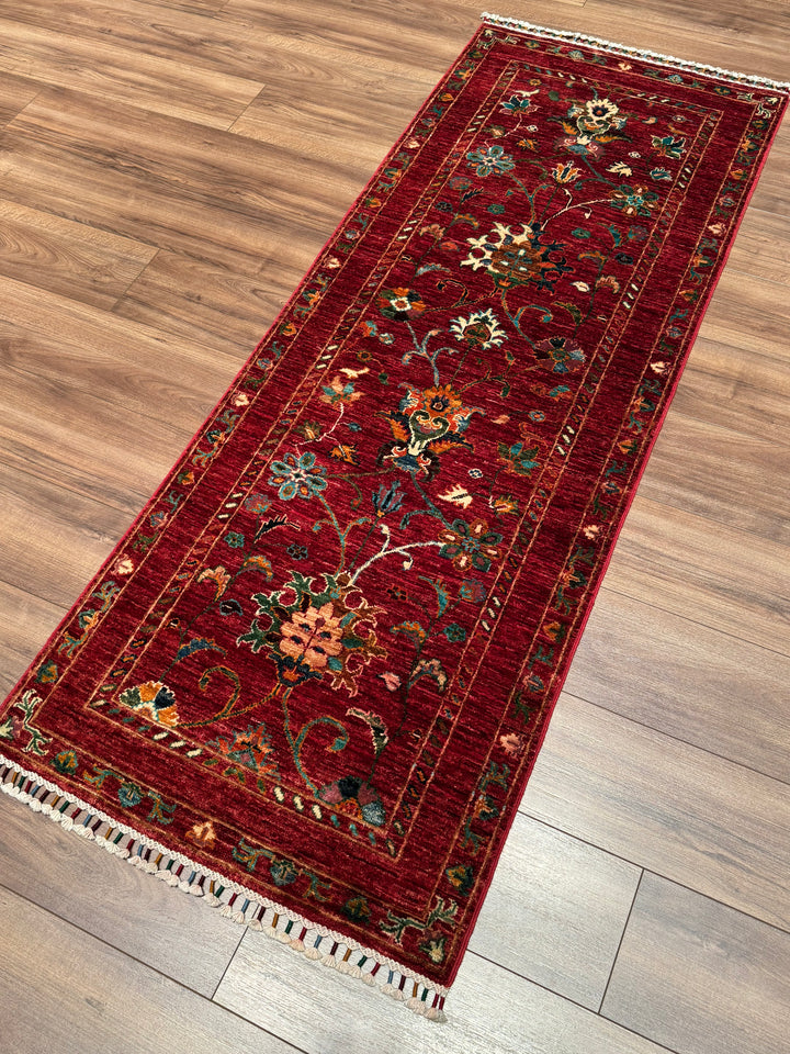 Sultani Binbirgece Yolluk Orijinal El Dokuması Kırmızı Kök Boya Yün Halı 0.75x199 1.49 Metrekare - 3x6 ft
