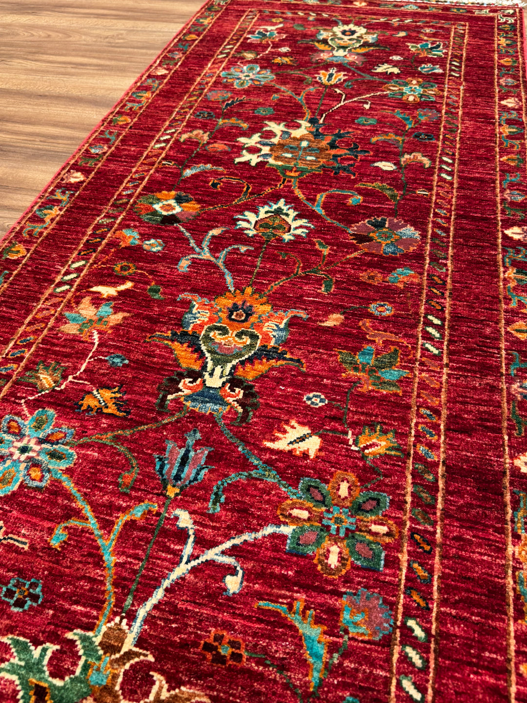 Sultani Binbirgece Yolluk Orijinal El Dokuması Kırmızı Kök Boya Yün Halı 0.75x199 1.49 Metrekare - 3x6 ft