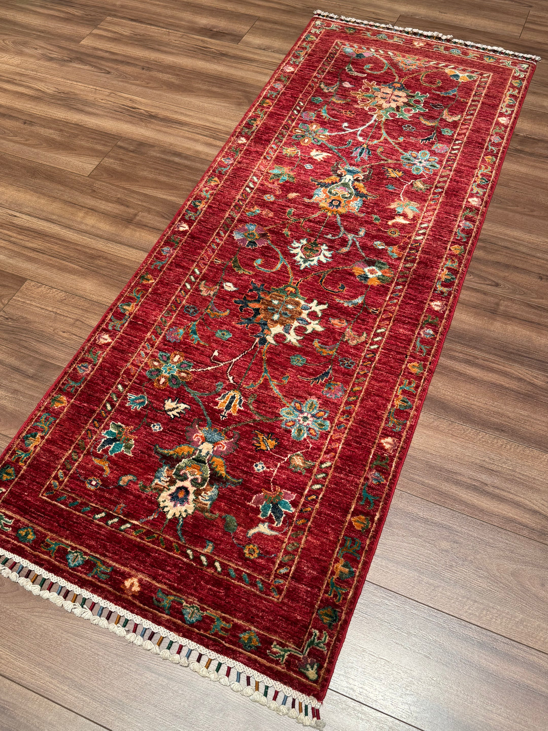 Sultani Binbirgece Yolluk Orijinal El Dokuması Kırmızı Kök Boya Yün Halı 0.75x199 1.49 Metrekare - 3x6 ft