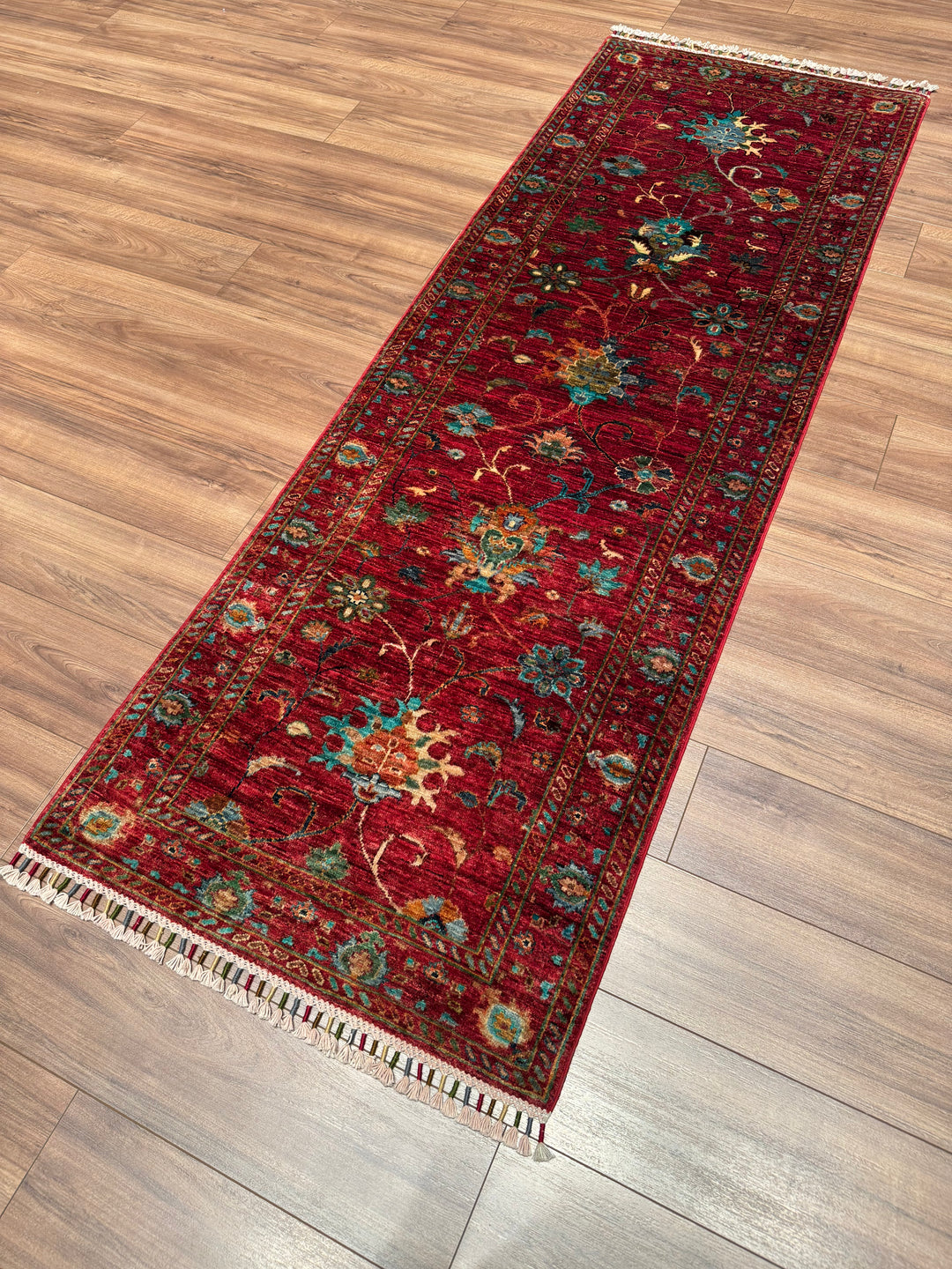 Sultani Binbirgece Yolluk Orijinal El Dokuması Kırmızı Kök Boya Yün Halı 0.81x238 1.93 Metrekare - 3x6 ft