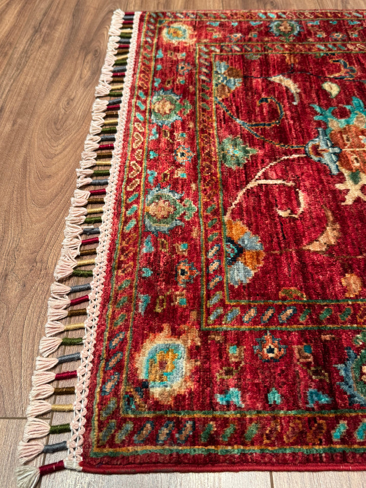 Sultani Binbirgece Yolluk Orijinal El Dokuması Kırmızı Kök Boya Yün Halı 0.81x238 1.93 Metrekare - 3x6 ft