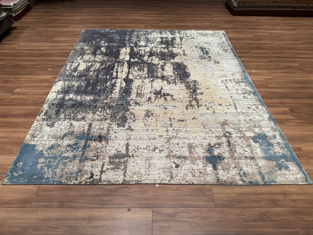 New Diamond Original Hand Woven Silver Blue Wool Bamboo Carpet 250x301 7.53 Square Meters - 8x10 ft