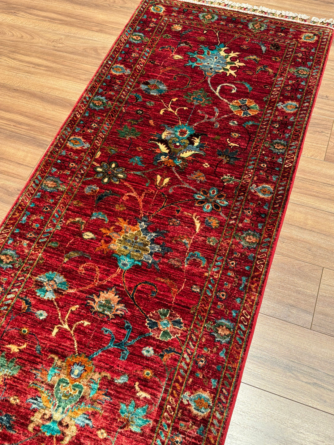 Sultani Binbirgece Yolluk Orijinal El Dokuması Kırmızı Kök Boya Yün Halı 0.81x238 1.93 Metrekare - 3x6 ft