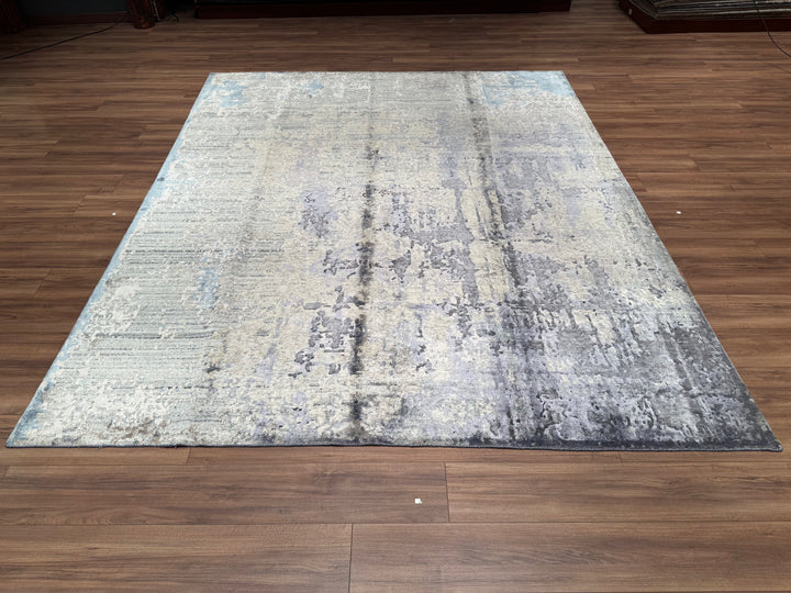 New Diamond Original Hand Woven Silver Blue Wool Bamboo Carpet 250x301 7.53 Square Meters - 8x10 ft