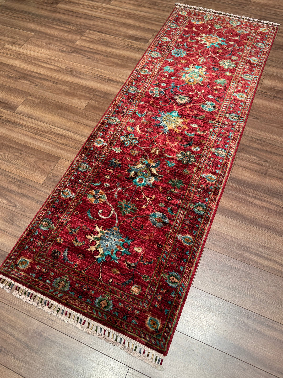 Sultani Binbirgece Yolluk Orijinal El Dokuması Kırmızı Kök Boya Yün Halı 0.81x238 1.93 Metrekare - 3x6 ft