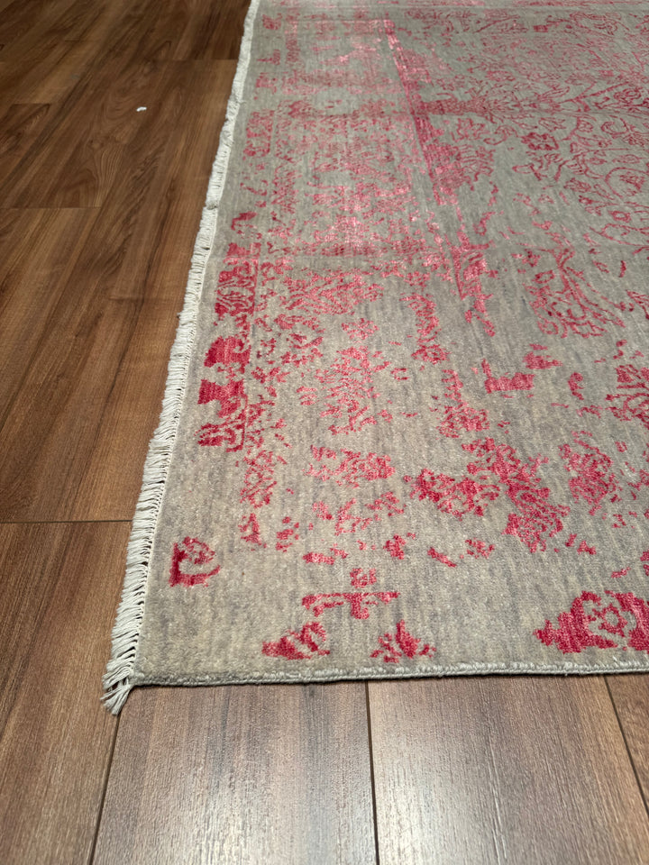 New Diamond Original Hand Woven Gray Pink Wool Bamboo Carpet 239x309 7.39 Square Meters - 8x10 ft