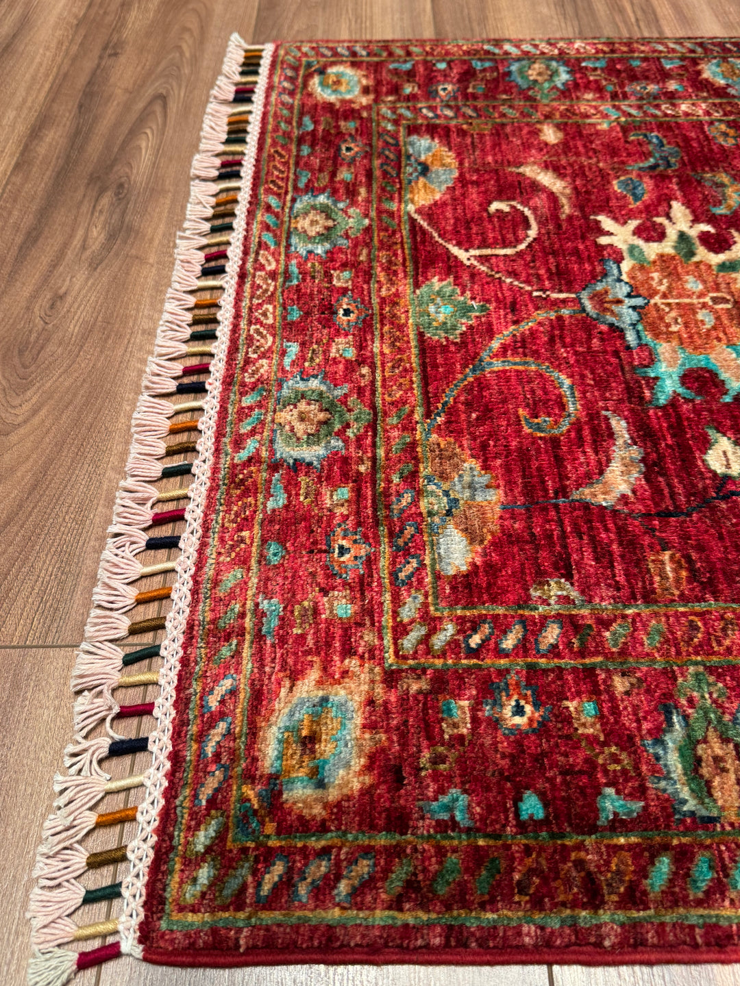 Sultani Binbirgece Runner Original Hand-Woven Red Vegetable Dyed Wool Carpet 0.83x238 1.98 Square Meters - 3x6 ft