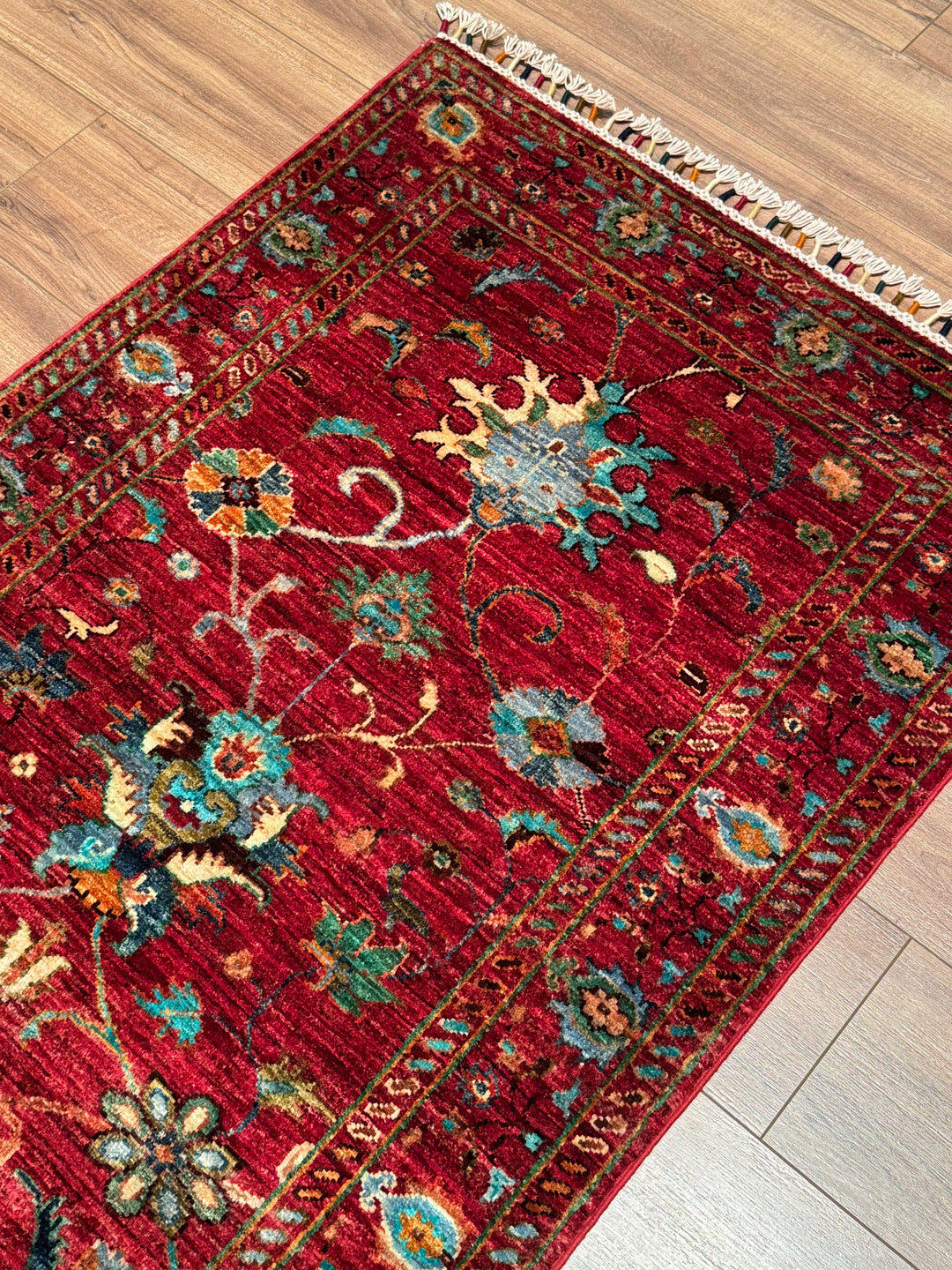 Sultani Binbirgece Runner Original Hand-Woven Red Vegetable Dyed Wool Carpet 0.83x238 1.98 Square Meters - 3x6 ft