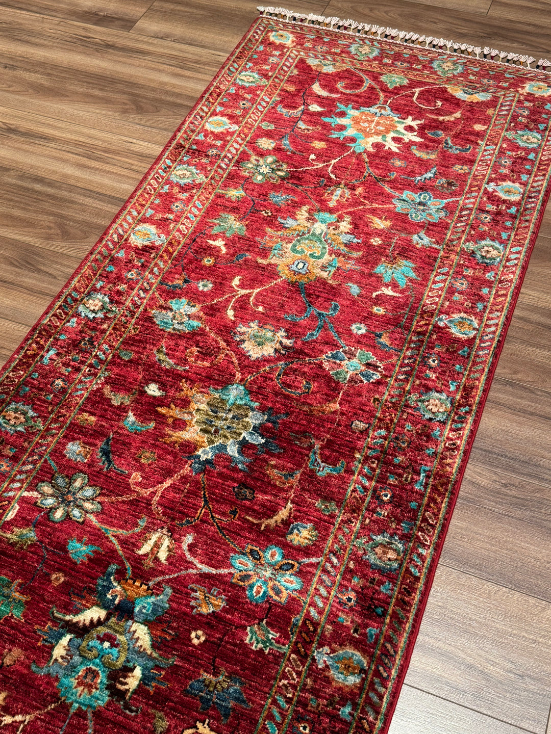 Sultani Binbirgece Runner Original Hand-Woven Red Vegetable Dyed Wool Carpet 0.83x238 1.98 Square Meters - 3x6 ft