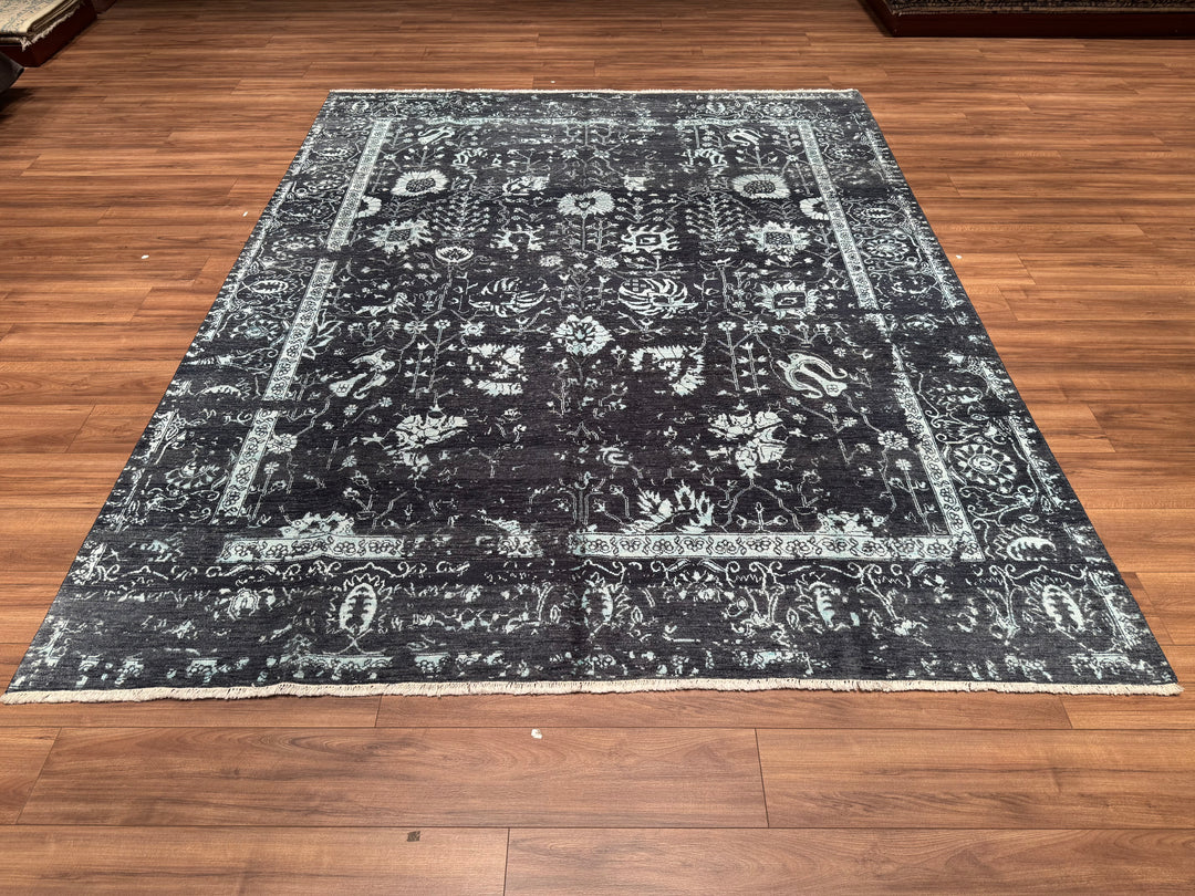 New Diamond Original Hand Woven Anthracite Wool Bamboo Carpet 243x298 7.24 Square Meters - 8x10 ft