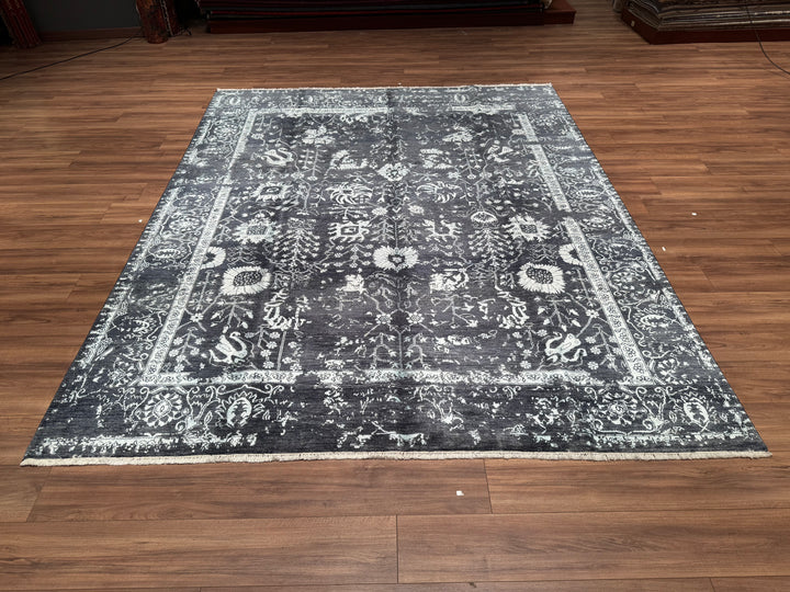 New Diamond Original Hand Woven Anthracite Wool Bamboo Carpet 243x298 7.24 Square Meters - 8x10 ft