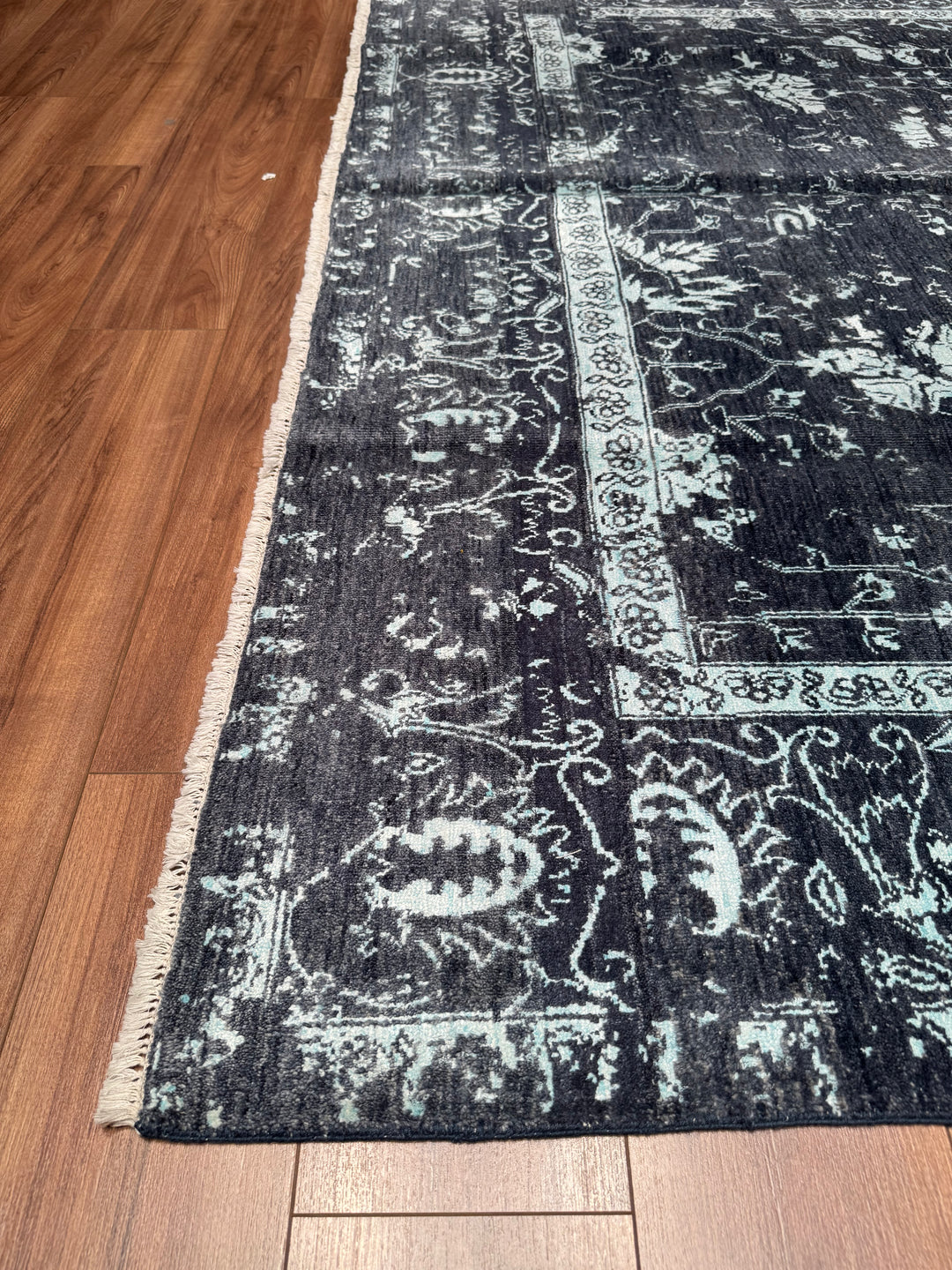 New Diamond Original Hand Woven Anthracite Wool Bamboo Carpet 243x298 7.24 Square Meters - 8x10 ft